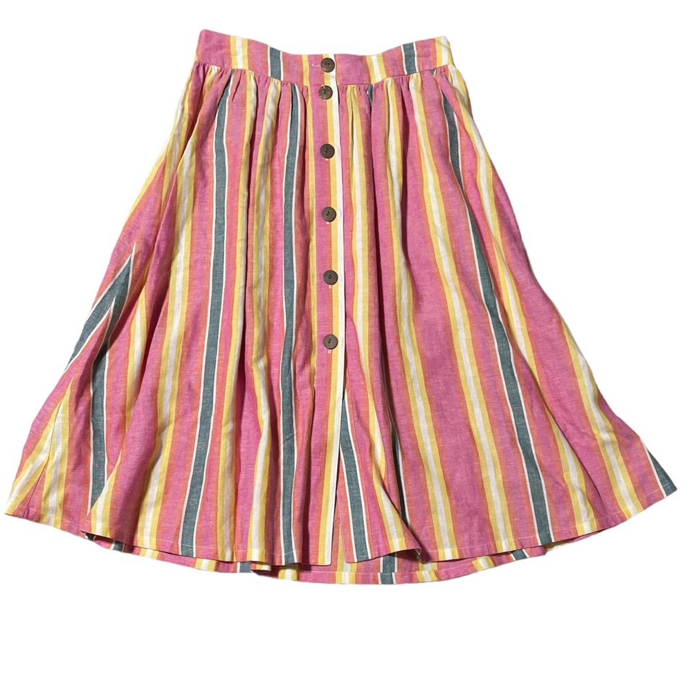 Sunrise Stripe A-Line Button-Front Linen Multi Co… - image 3